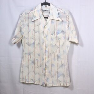 Spire Button Down Shirt Mens Medium Geometric Vintage 70s Disco Dagger Collar